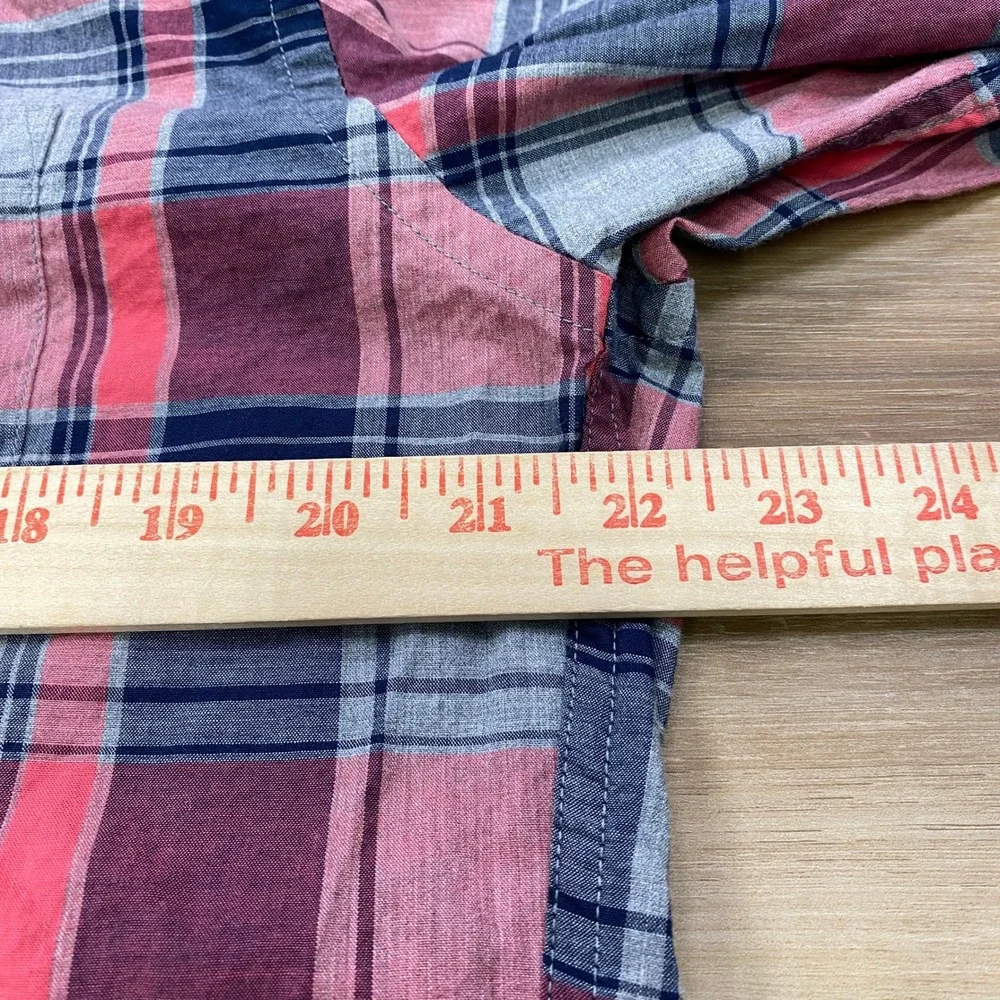 J. Crew Button Down Shirt Mens Large Classic Plaid 100% Cotton Pink Navy Grey